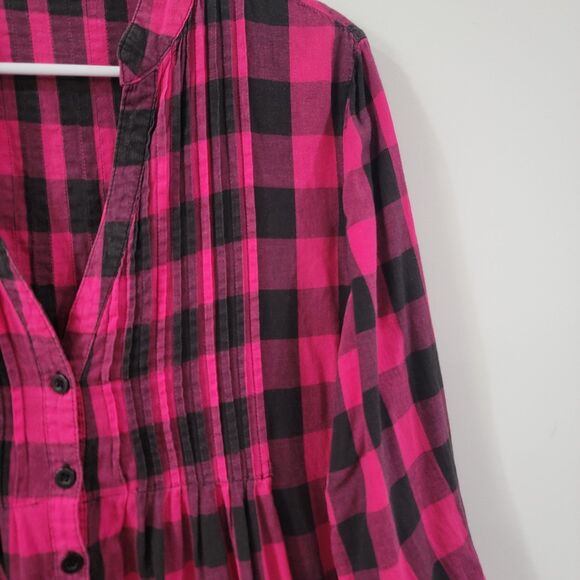 Y2K Vintage Wet Seal Womens Button Up Top Size XL Hot Pink Plaid Babydoll - Picture 3 of 6